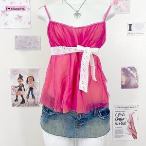 Pink Floral Peasant Babydoll Top – Size S